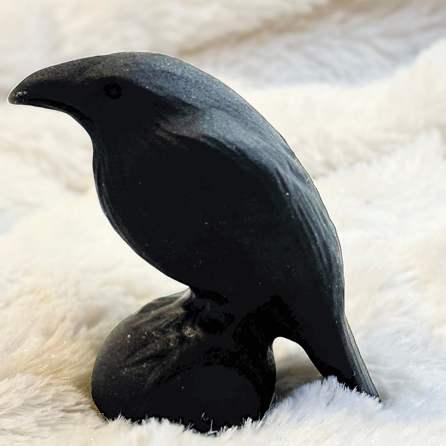 Corbeau en pierre d'obsidienne naturelle