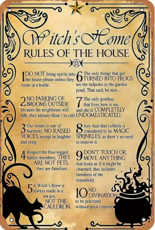 Metal Signage: Rules Of The House Witch