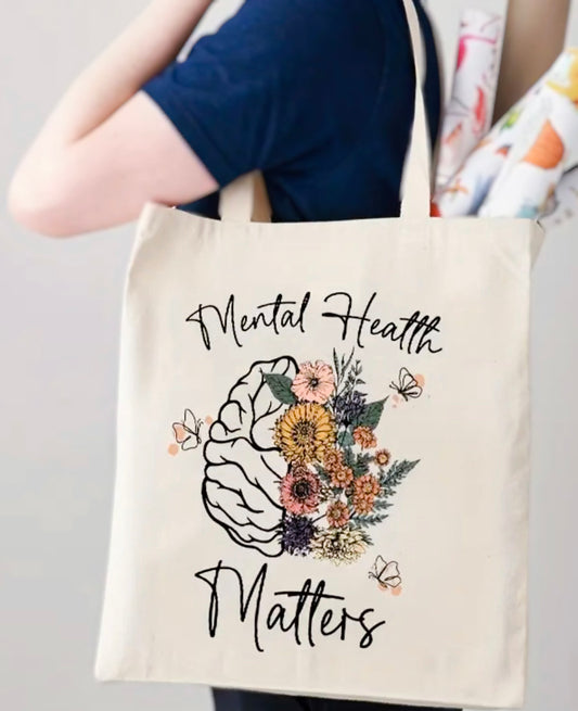 Mental Health Matters Floral Tote Bag