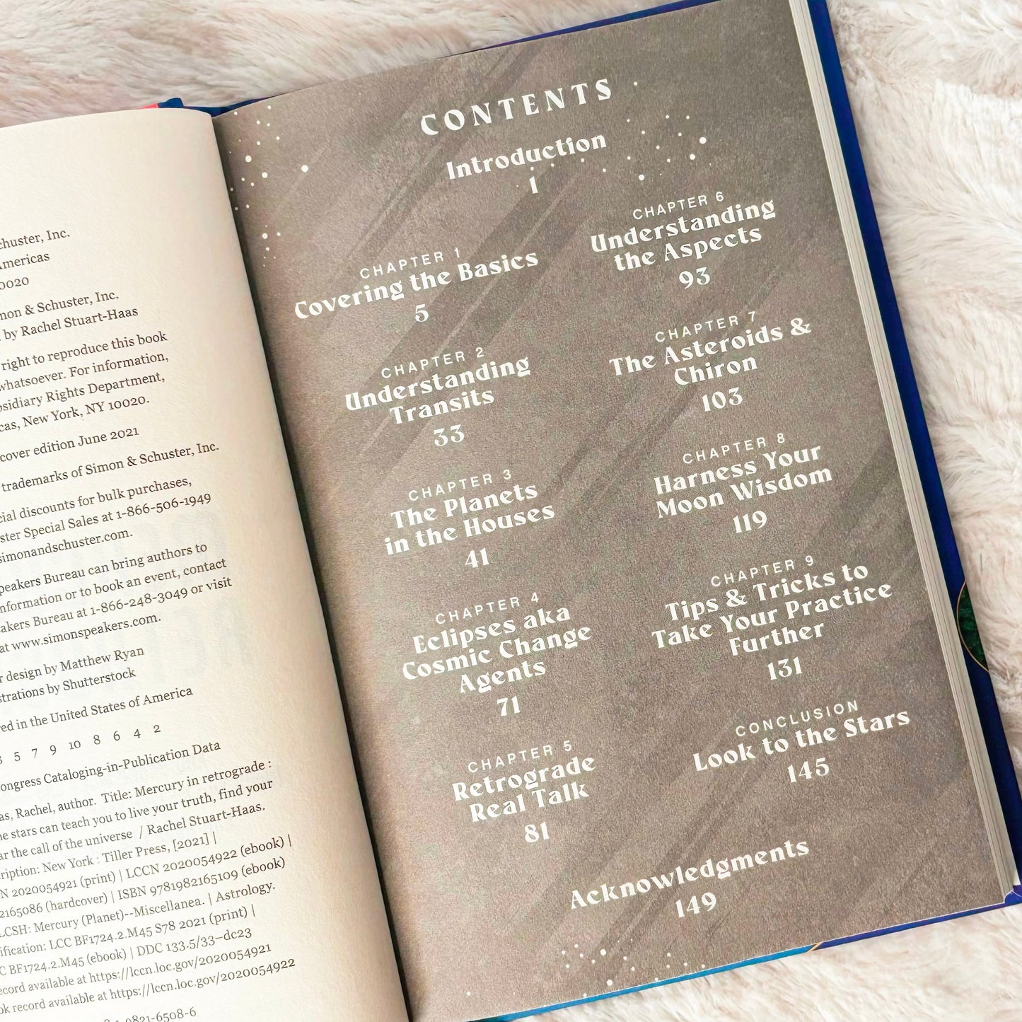 Contents page of the book "Mercury in Retrograde" on a white background
