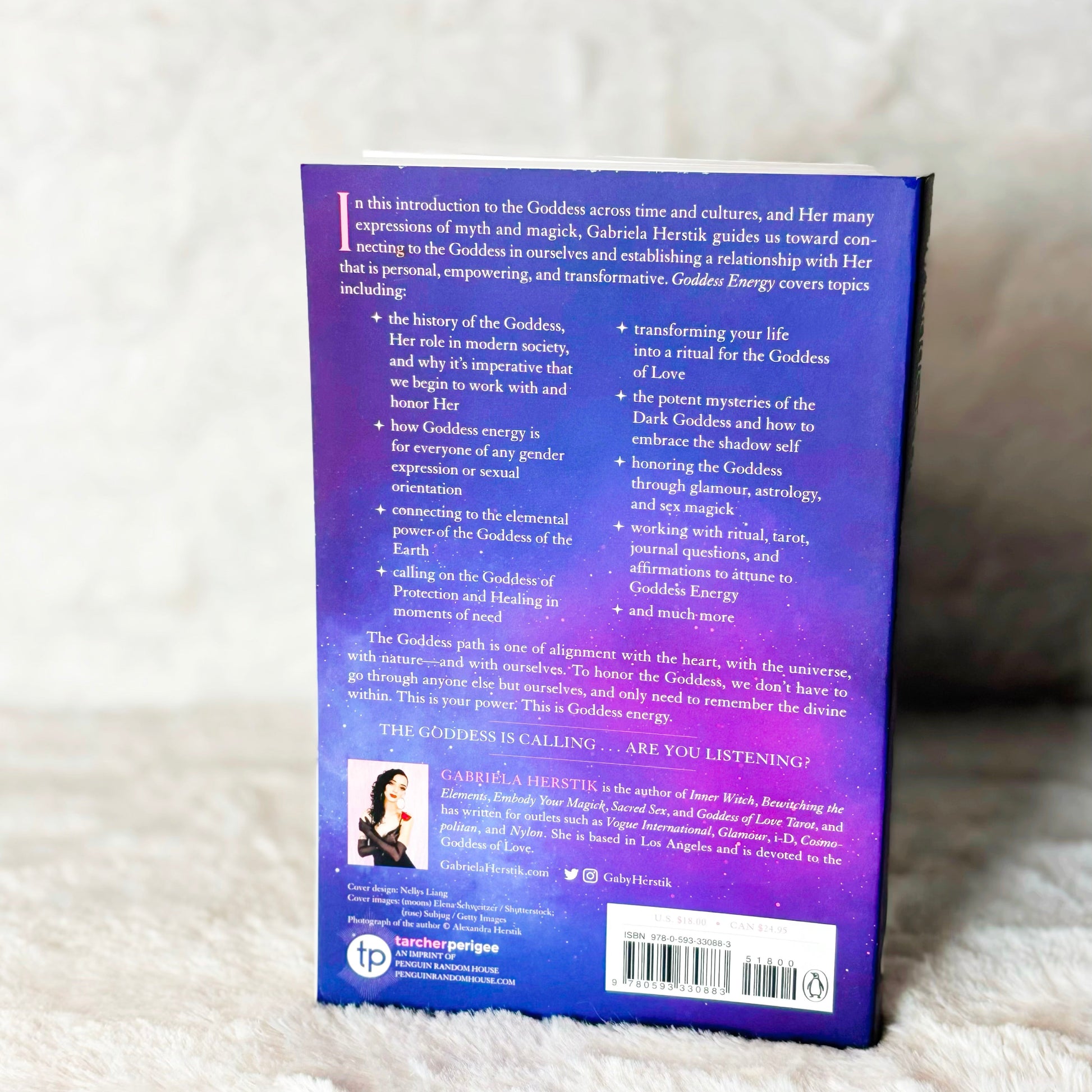 Back of the book "Goddess Energy" on a white background