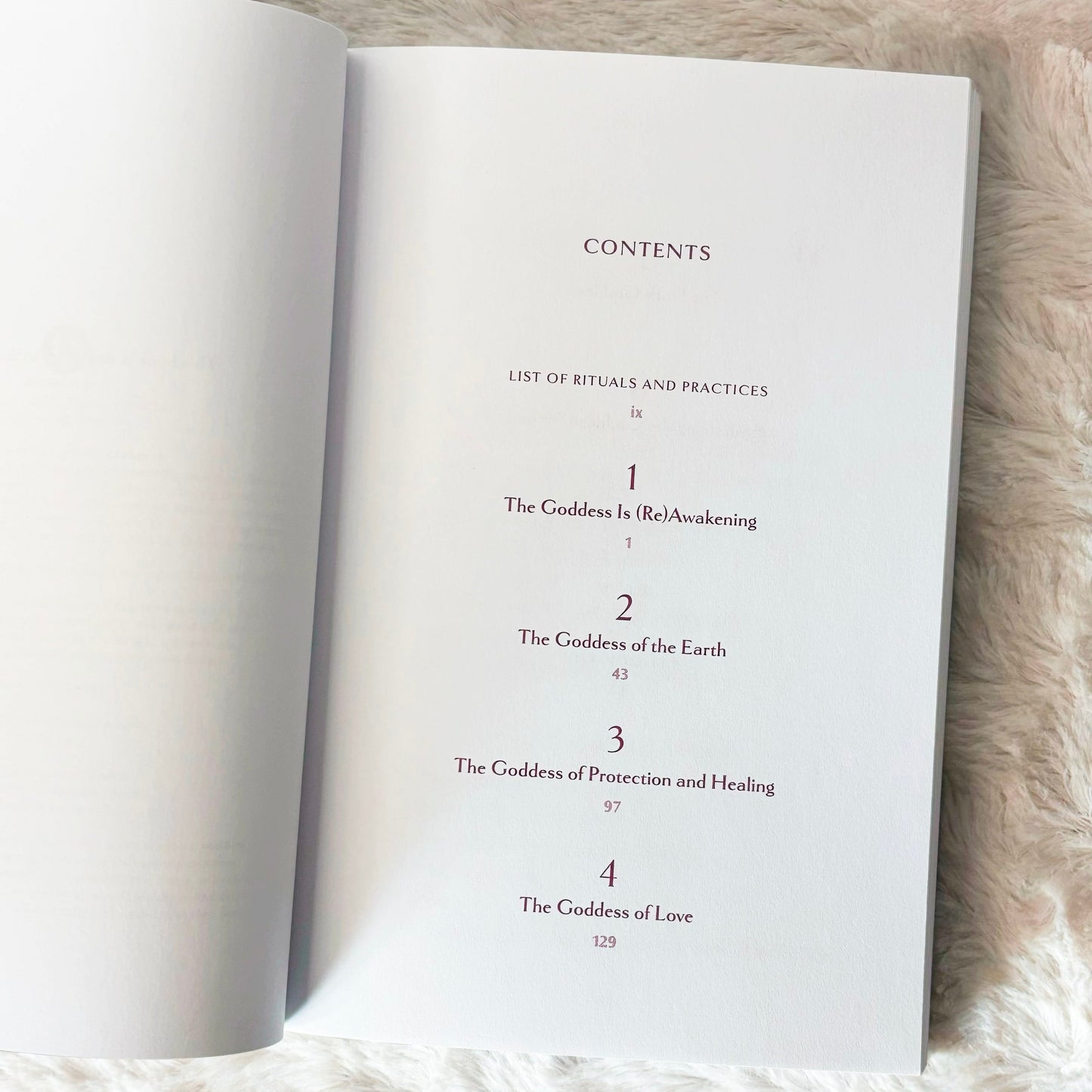 Contents page of the book "Goddess Energy" on a white background
