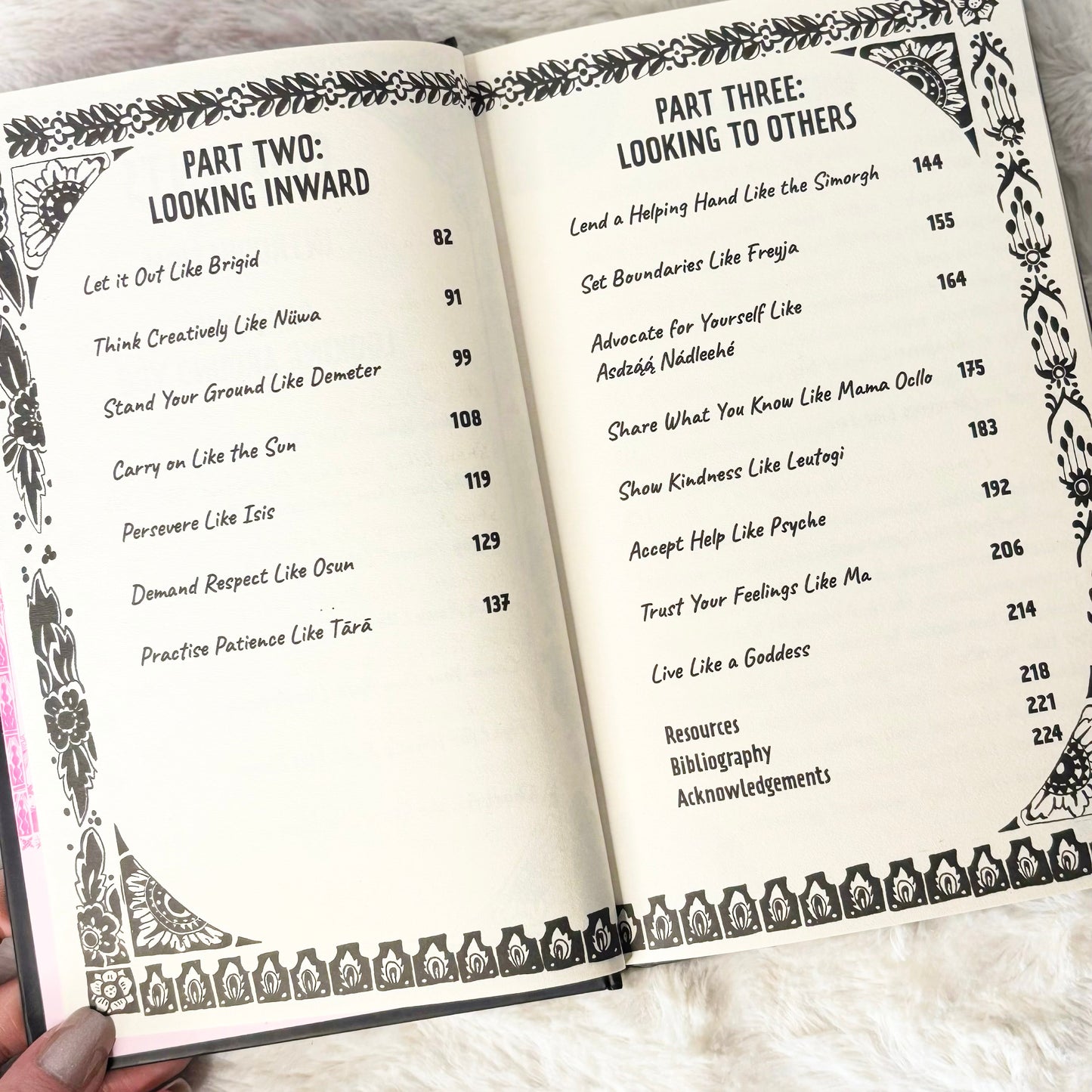 Contents page of the book "Live Like a Goddess" on a white background