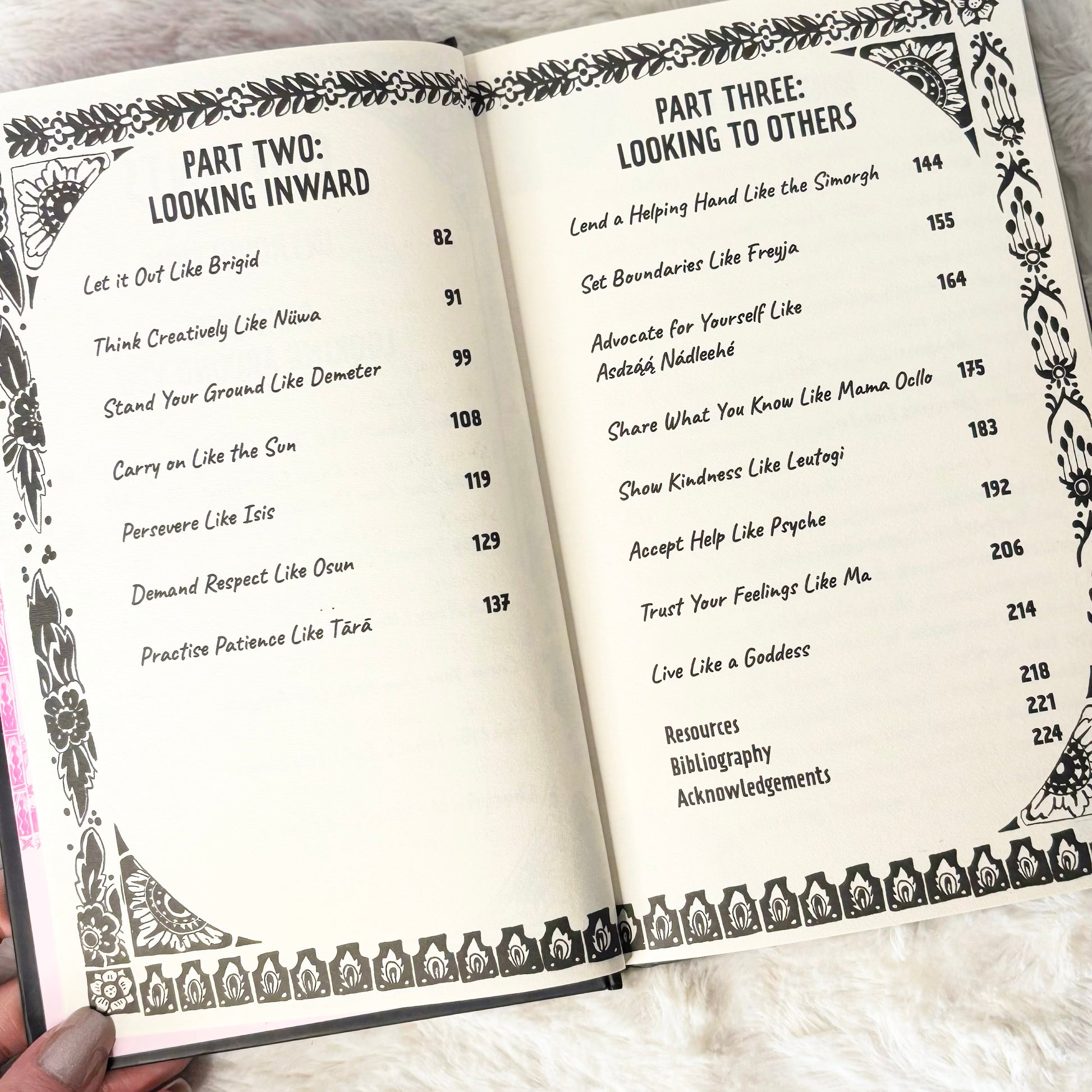 Contents page of the book "Live Like a Goddess" on a white background