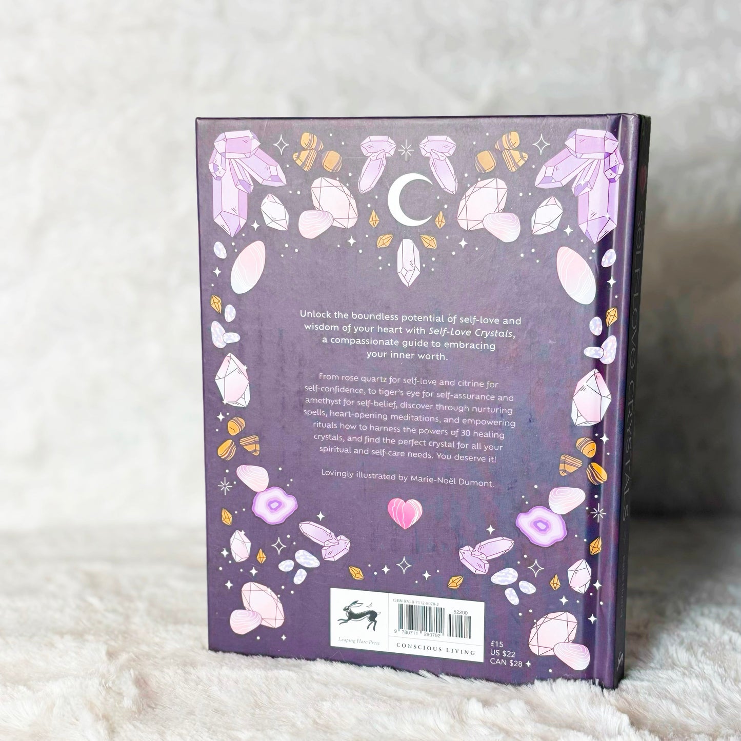 Back of the book "Self-Love Crystals" on a white background