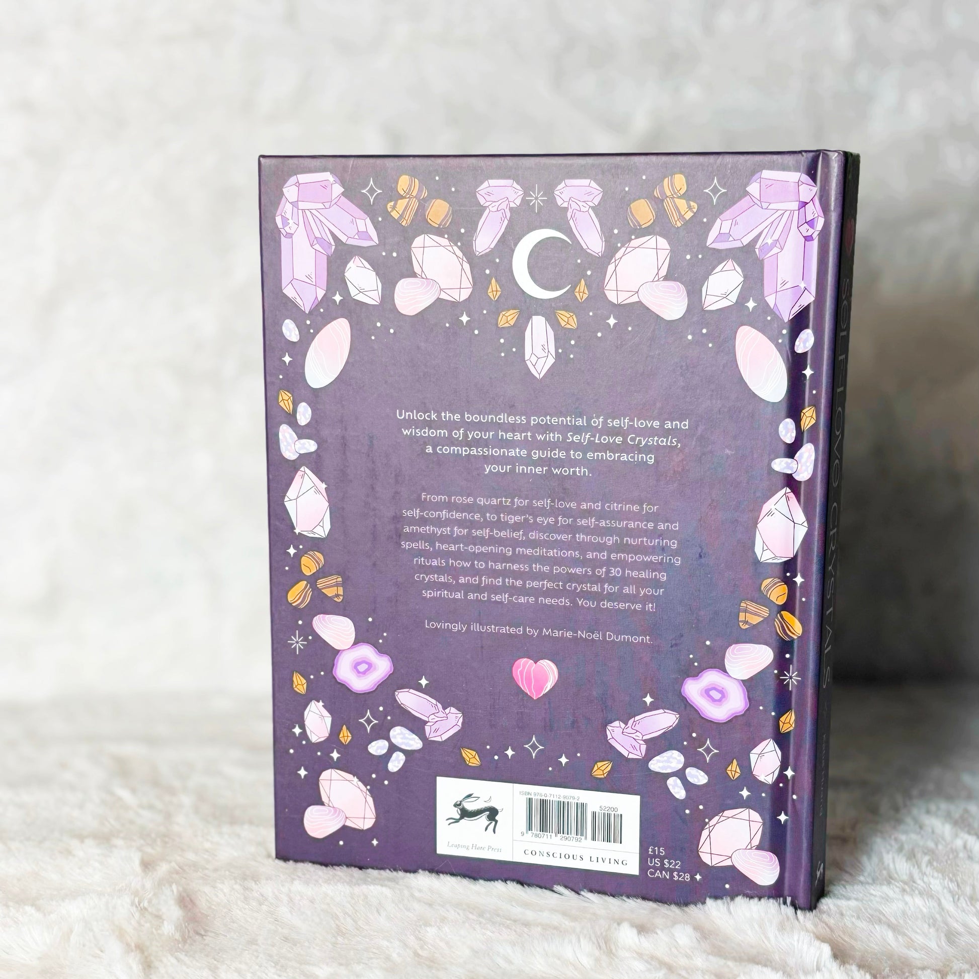 Back of the book "Self-Love Crystals" on a white background
