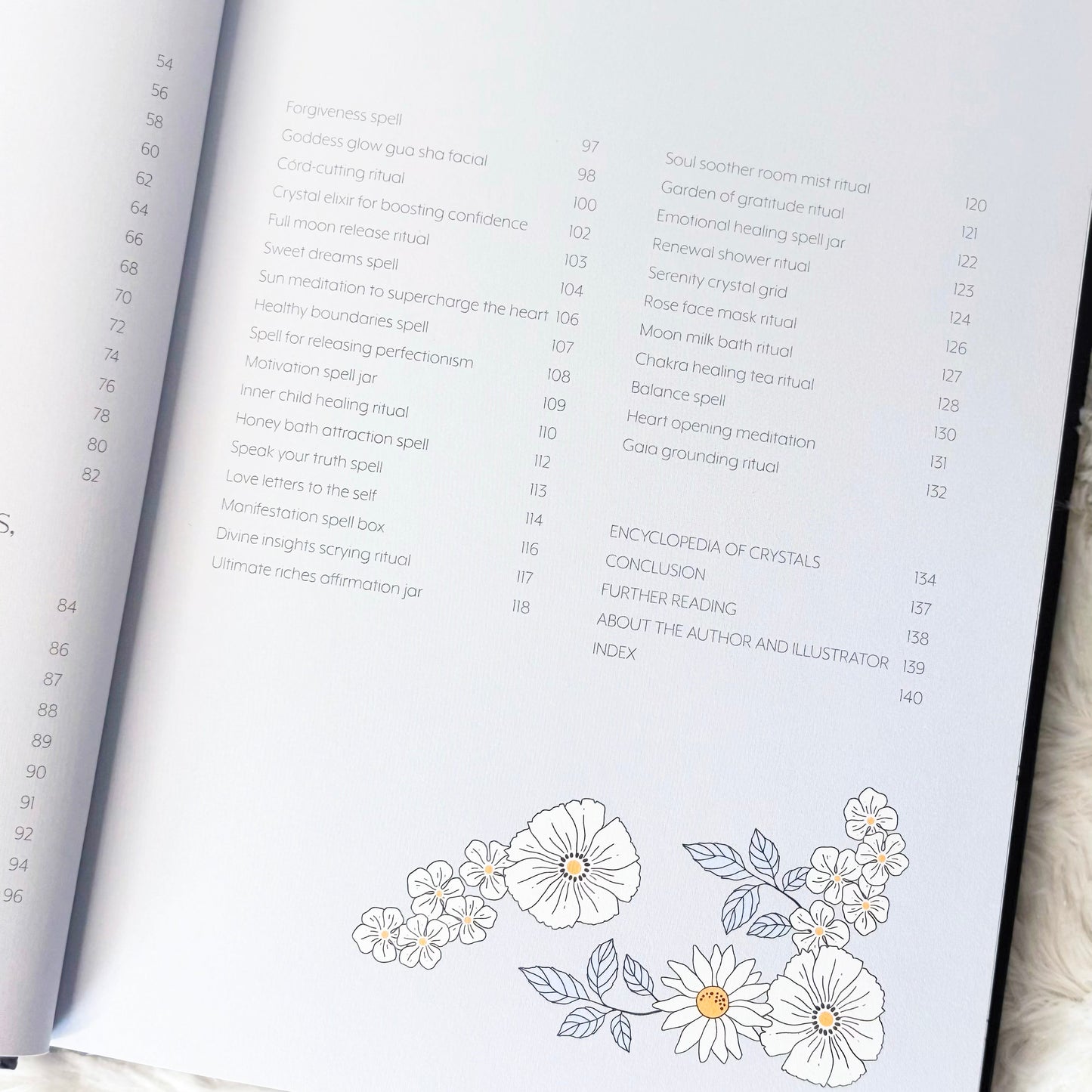 Contents age of the book "Self-Love Crystals" on a white background