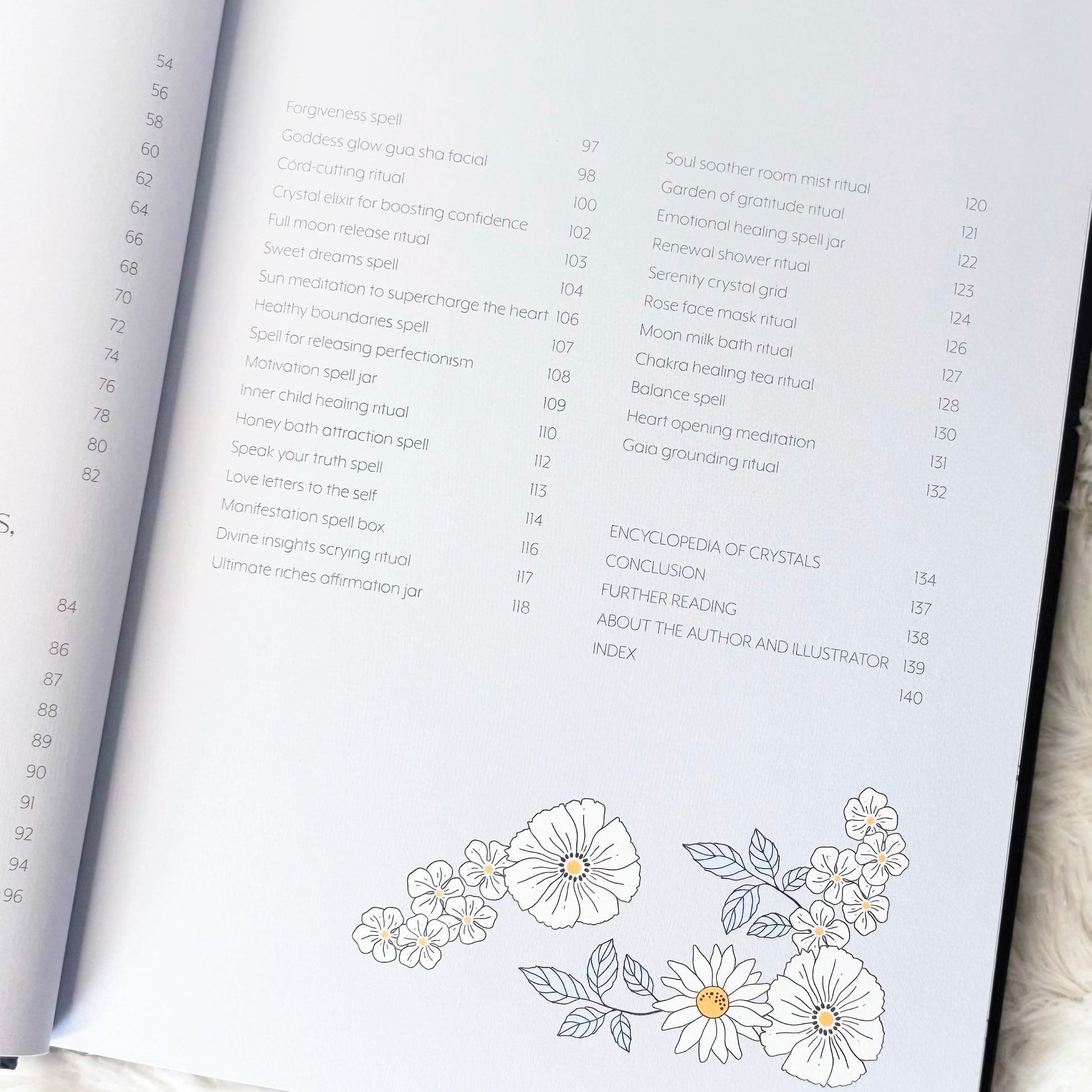 Contents age of the book "Self-Love Crystals" on a white background