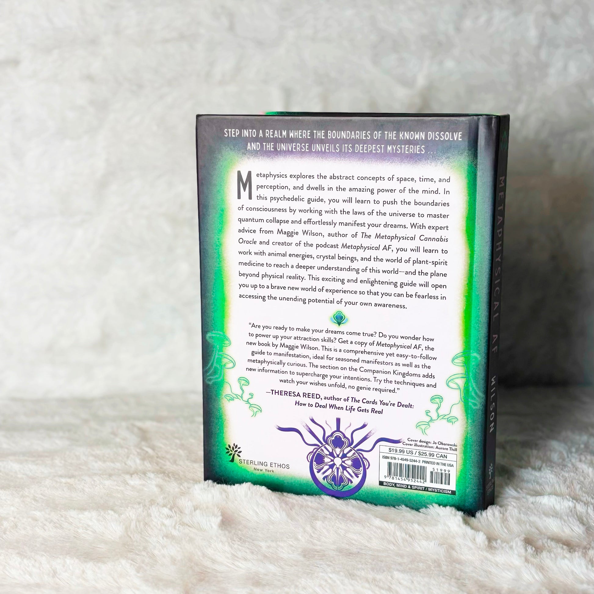 Back of the book "Metaphysical AF" on a white background
