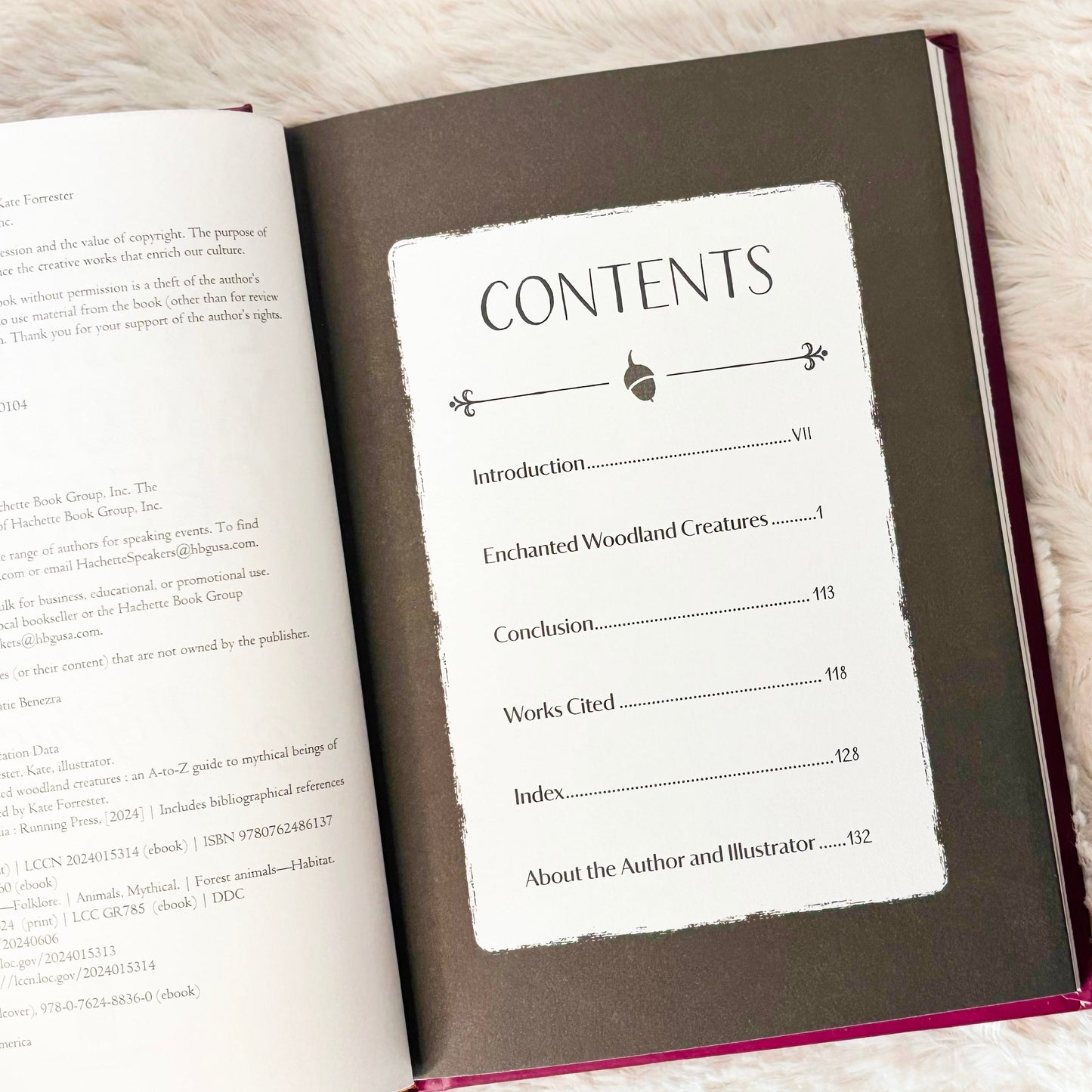 Contents page of the book "The Little Encyclopedia of Enchanted Woodland Creatures" on a white background