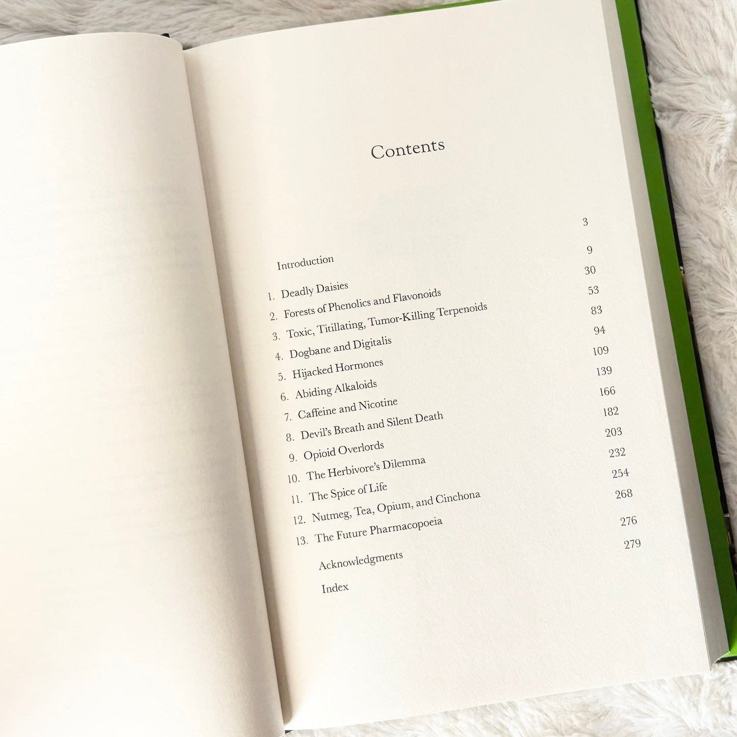 Contents page of the book "Most Delicious Poison" on a white background