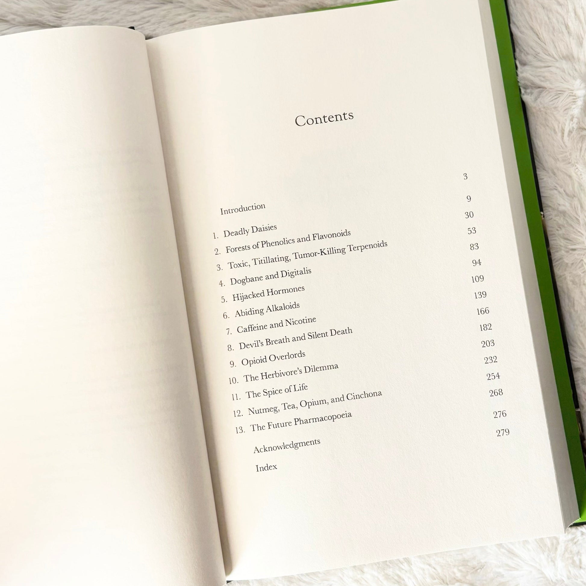 Contents page of the book "Most Delicious Poison" on a white background