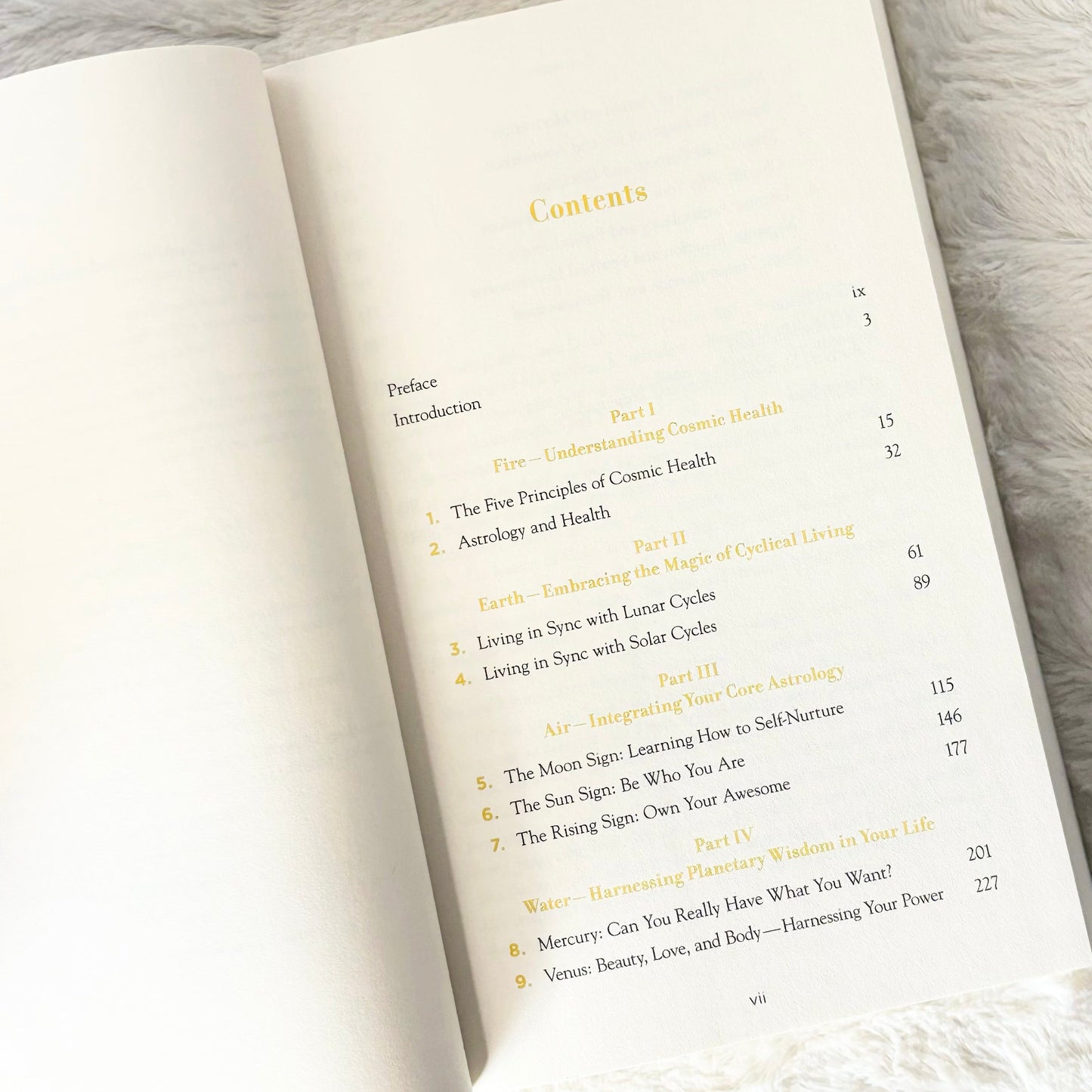 Contents page of the book "Cosmic Health" on a white background