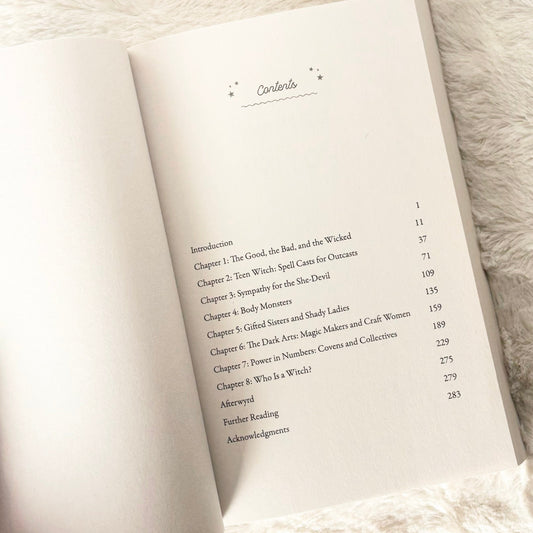 Open book with a table of contents on a fluffy white surface