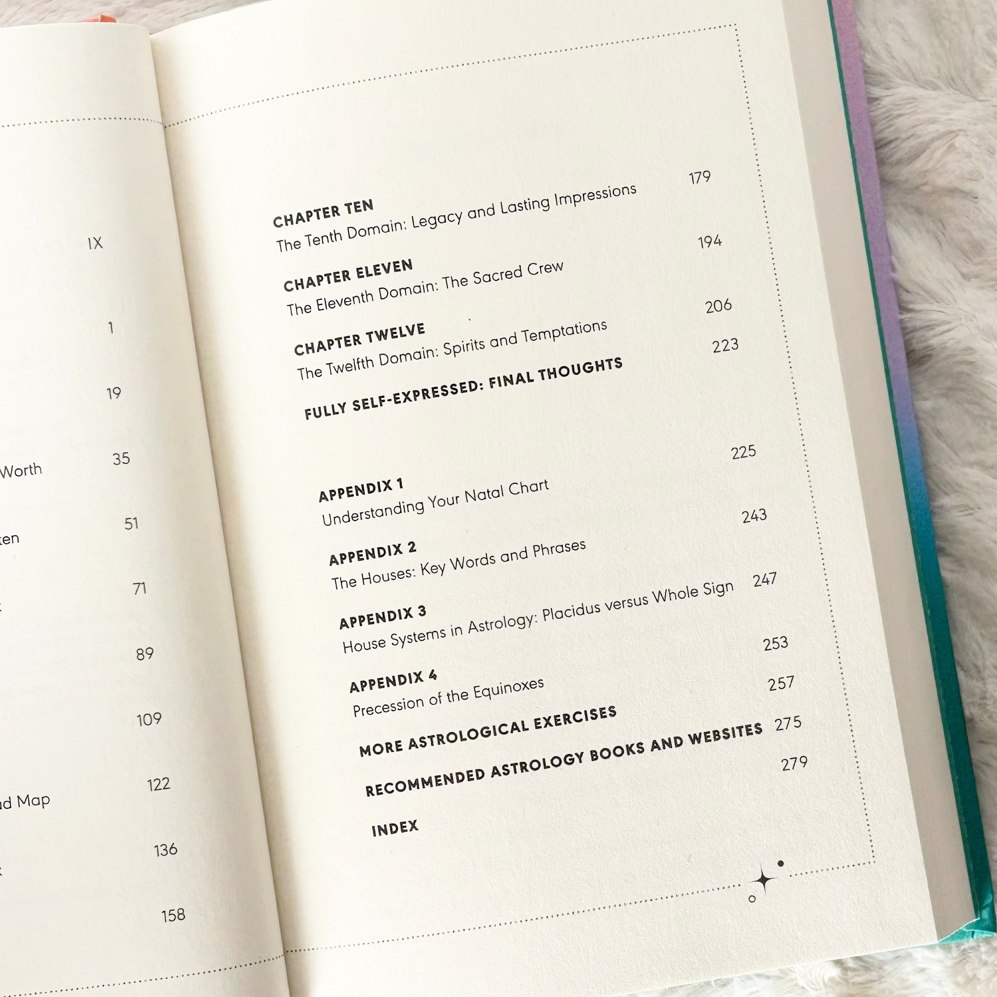 Open book with a table of contents on a fluffy white surface