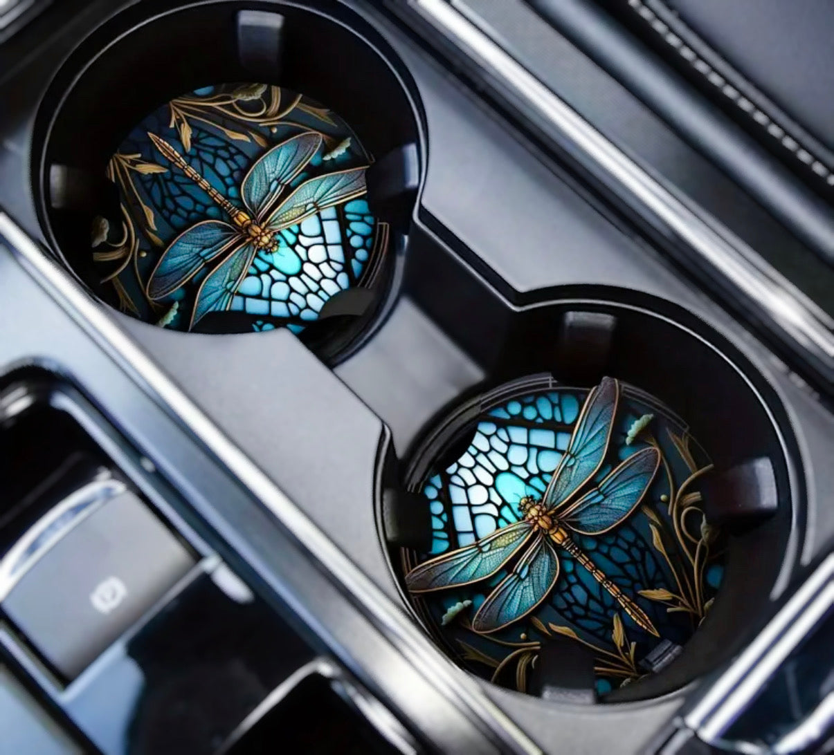 Car Coasters-Gothic Dragonfly (Set of 2)