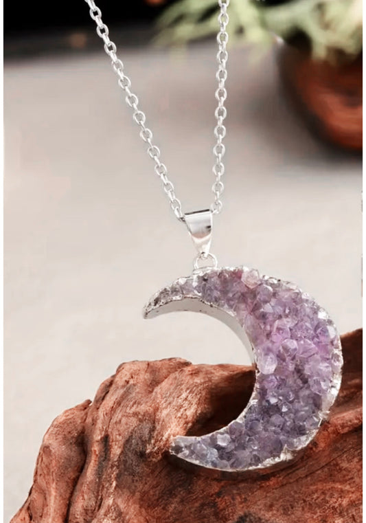 Amethyst Crystal Moon Necklace