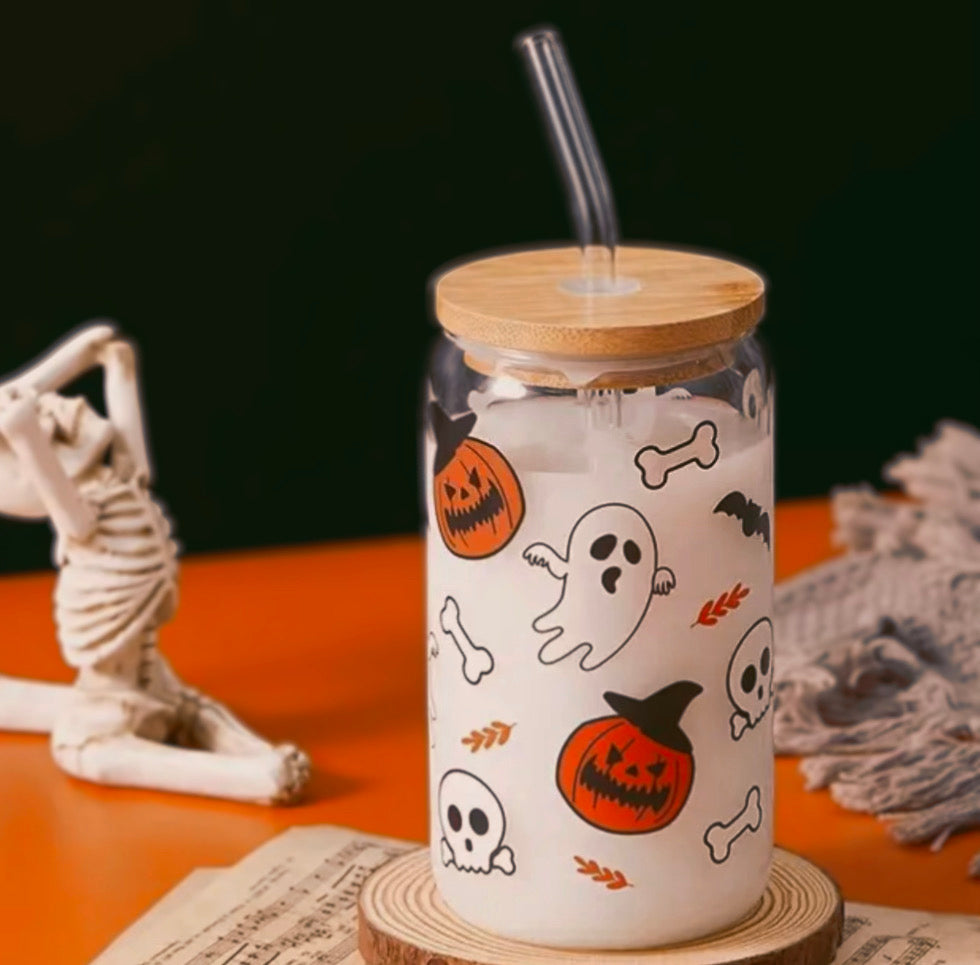 Haunted Halloween Cup With Bamboo Lid And Straw