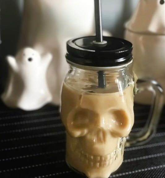 Skull Glass Cup with Lid & Straw