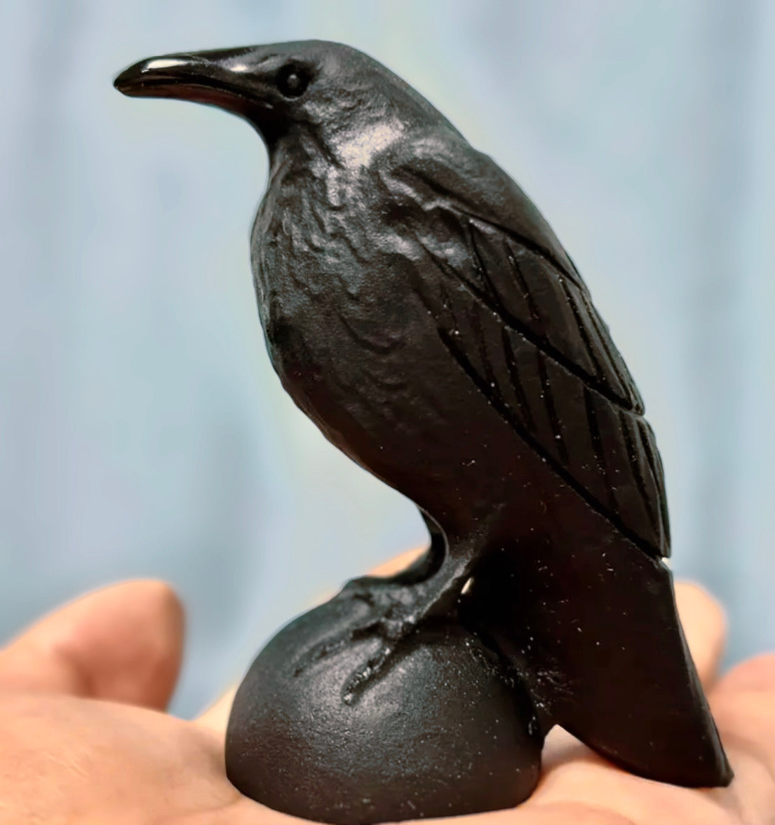 Large Natural Obsidian Stone Raven