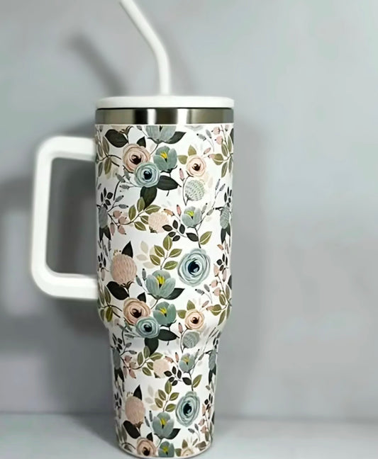 Floral 40 oz Tumbler With Straw