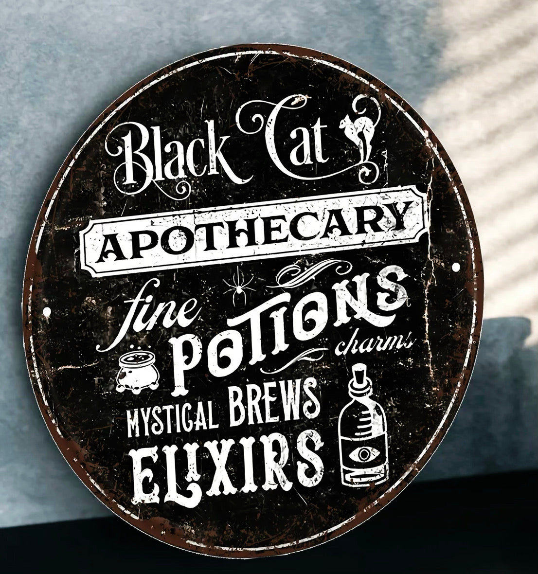 Metal Signage: Black Cat Apothecary (Round)