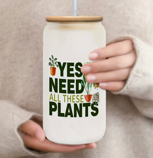 Sí, realmente necesito todas estas plantas Vaso de vidrio con tapa de bambú y pajita