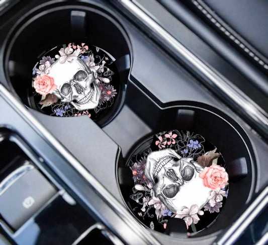 Car Coasters-Floral Skull (Set of 2)